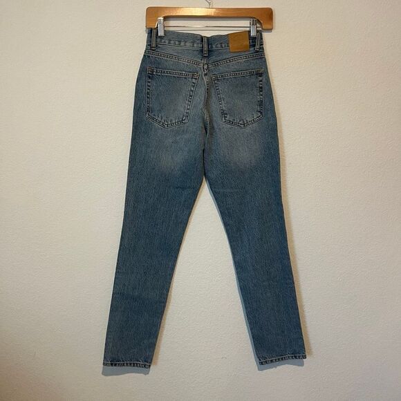 Anine Bing Mid Blue Distressed Denim Cropped Straight Jeans Women's Size 24 NWT - Picture 4 of 8